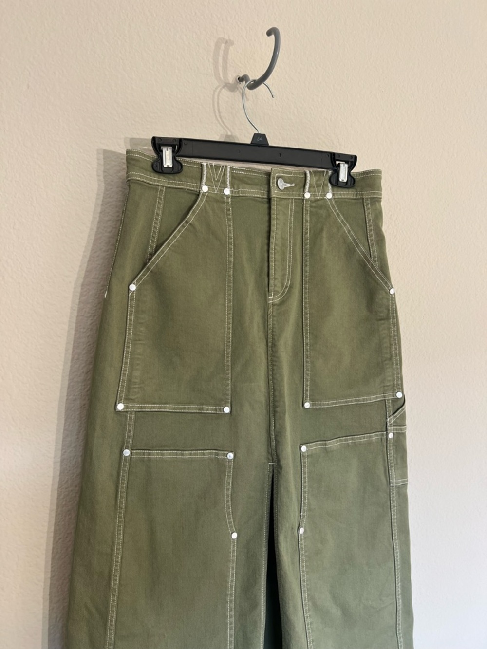 NWT Anthropologie Pilcro Carpenter Maxi skirt moss green utility cargo sz 6 - Picture 7 of 14
